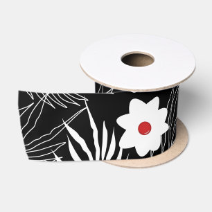 Blume und Ferns auf Schwarz Satinband