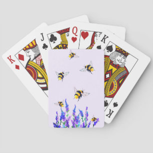 Blume und fliegende Bienen, die Karten spielen Spielkarten