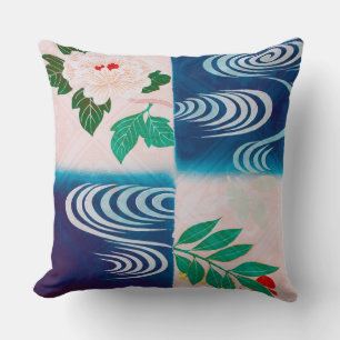 Blume und fließendes Wasser, japanisches Design Kissen