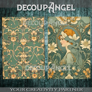 Blume und Frauen im Jugendstil- Seidenpapier