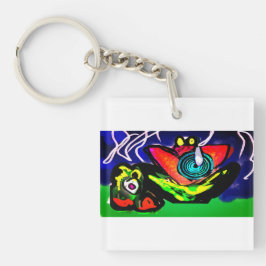 Blume und Frosch im Frühjahr Schlüsselanhänger