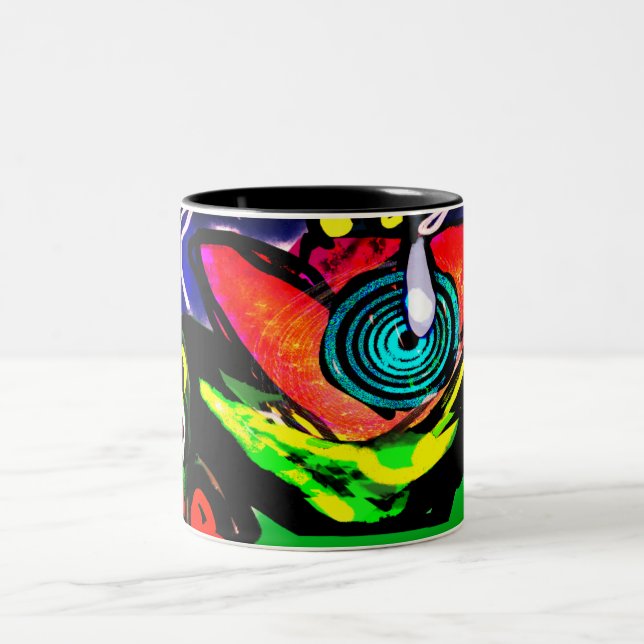 Blume und Frosch im Frühjahr Zweifarbige Tasse (Mittel)