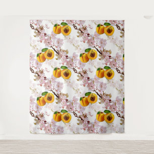 Blume und Früchte von Aprikosen. Wandteppich