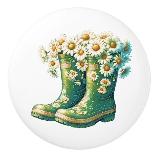 Blume und Gartenstiefel Keramikknauf (Vorderseite)