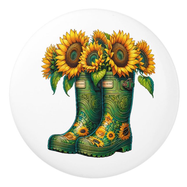 Blume und Gartenstiefel Keramikknauf (Vorderseite)