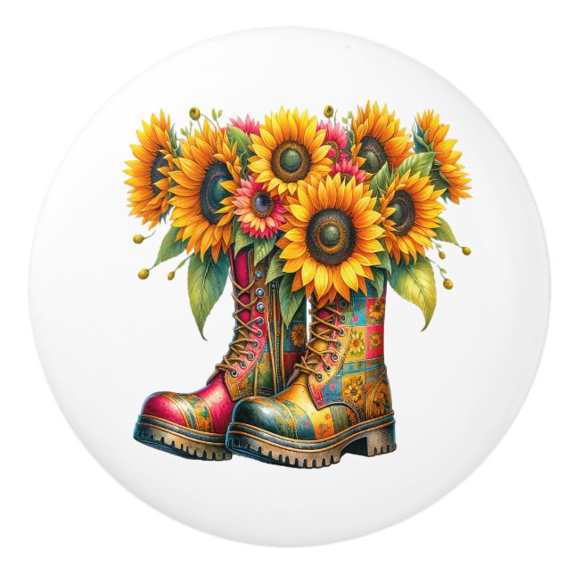 Blume und Gartenstiefel Keramikknauf (Vorderseite)