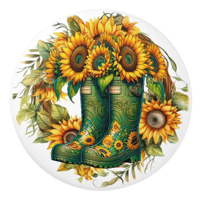 Blume und Gartenstiefel Keramikknauf (Vorderseite)