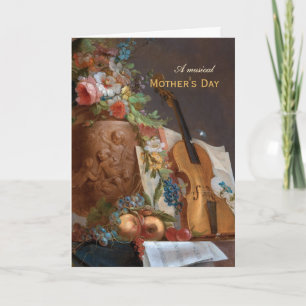 Blume und Geige für das Musical Mother Day Bacheli Feiertagskarte