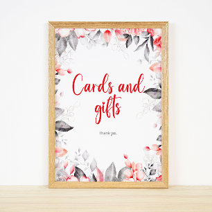 Blume und Geschenke in Rot und Grau Poster