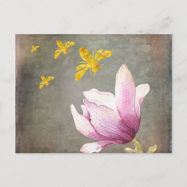 Blume und Goldbienen Postkarte (Vorderseite)
