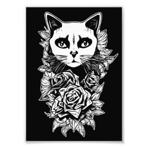 Blume und Gothic Cat Fotodruck