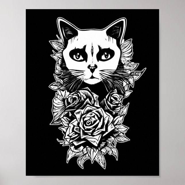 Blume und Gothic Cat Poster (Vorne)