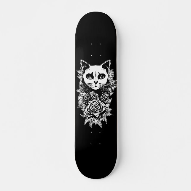 Blume und Gothic Cat Skateboard (Vorne)