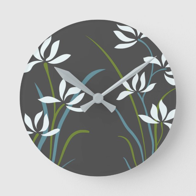 Blume und Gras Runde Wanduhr (Vorderseite)