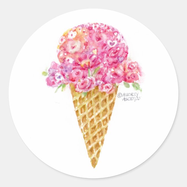Blume und Hearts Eiscreme-Kronenkleber Runder Aufkleber (Vorderseite)