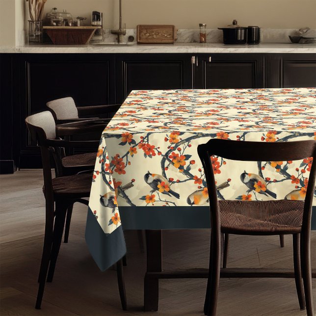 Blume und Herde Tablette Natur Inspiriert Tischdecke (Birds and Fall Flowers Tablecloth Nature-Inspired )