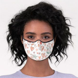 Blume und Herzmuster Premium Mund-Nasen-Maske