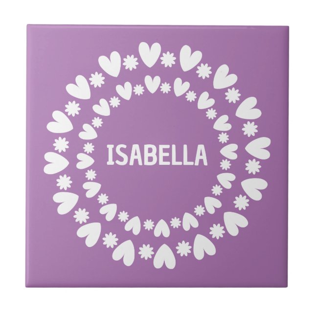 Blume und Herzname Fliese (Vorderseite)
