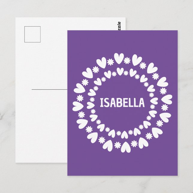 Blume und Herzname Postkarte (Vorne/Hinten)