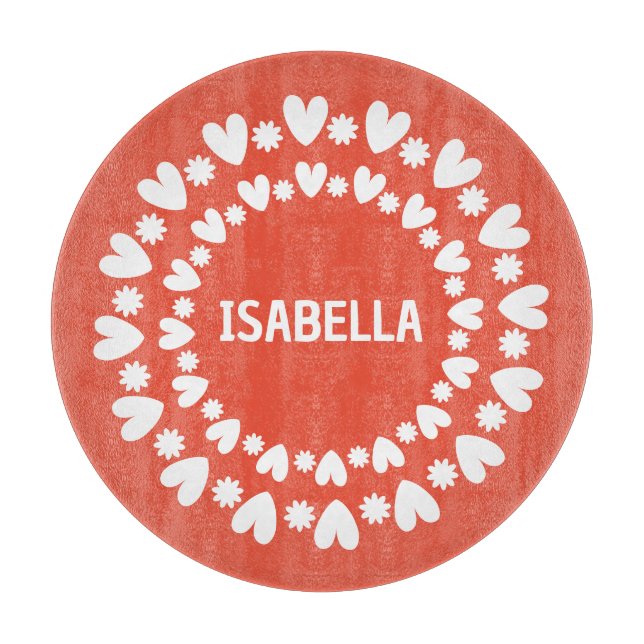 Blume und Herzname Schneidebrett (Vorderseite)