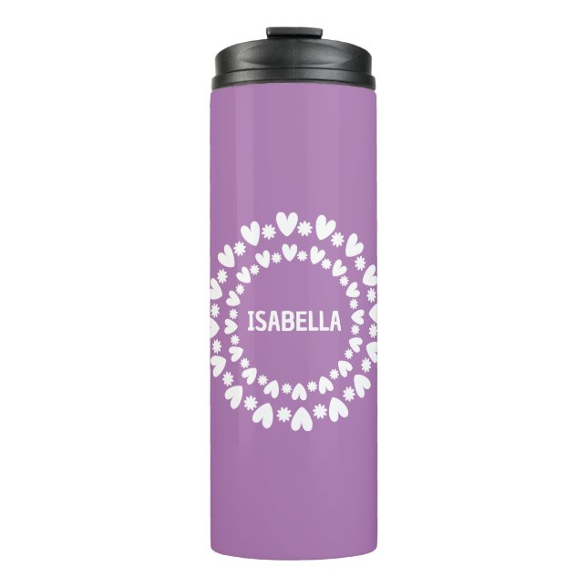 Blume und Herzname Thermosbecher (Vorderseite)