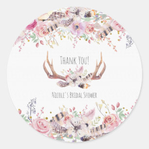 Blume und Hirsche Antler Rustikale Gastgeschenk Ho Runder Aufkleber