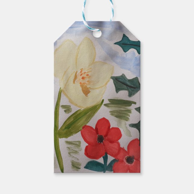 Blume und Holly-Geschenketiketten Geschenkanhänger (Vorderseite)