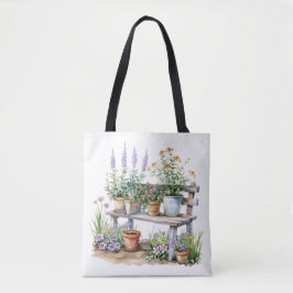 Blume und Holzbank Tasche