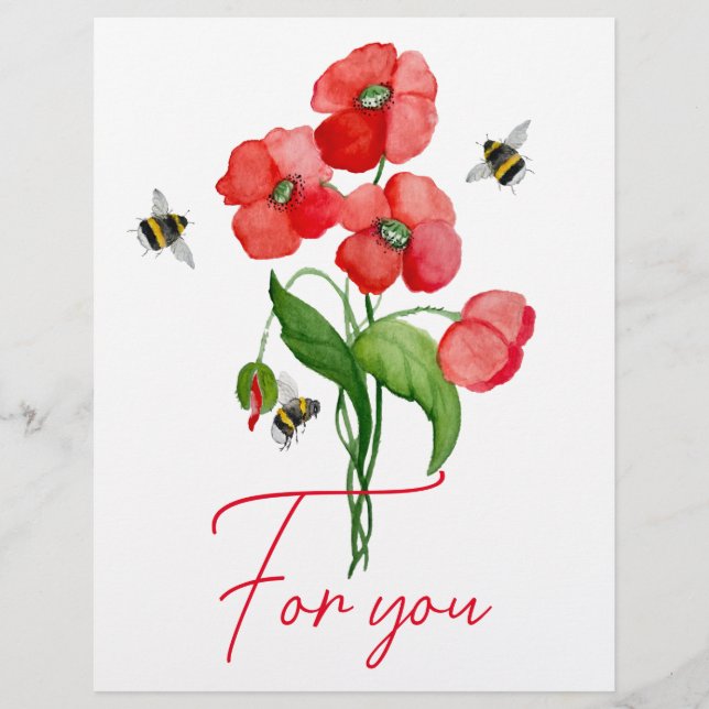 Blume und Hummeln aus Scharlachrot Briefbogen (Vorderseite)