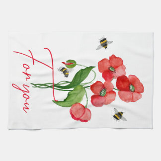 Blume und Hummeln aus Scharlachrot Geschirrtuch