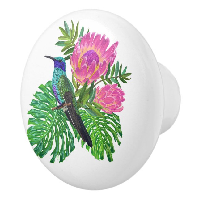 Blume und Humming-Bird-Keramik Keramikknauf (Rechts)