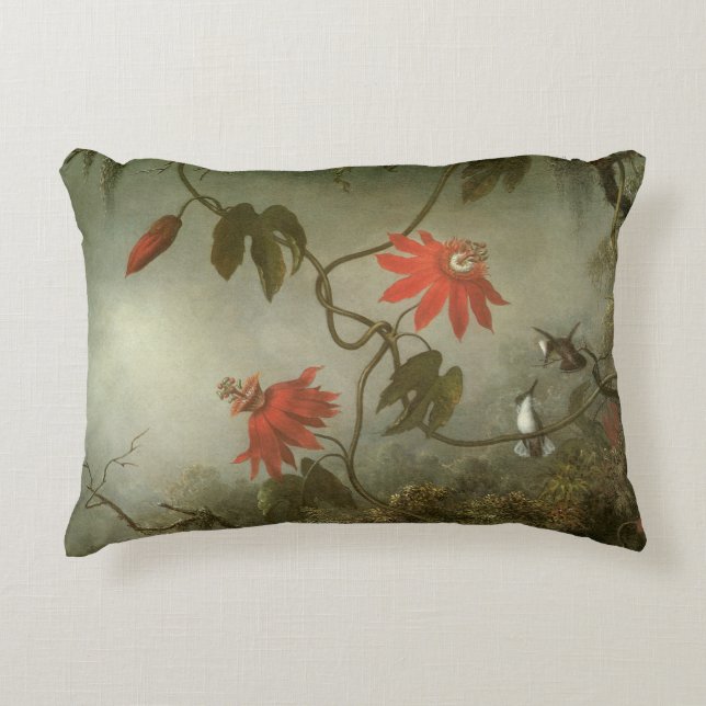 Blume und Hummingbirds von Martin J Heade Dekokissen (Vorderseite)