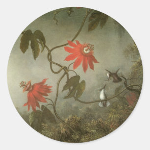 Blume und Hummingbirds von Martin J Heade Runder Aufkleber