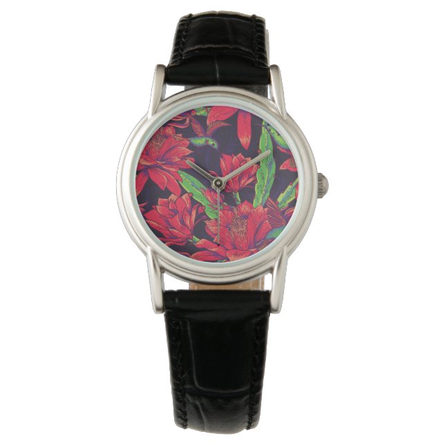 Blume und Hummingvögel Armbanduhr (Vorderseite)