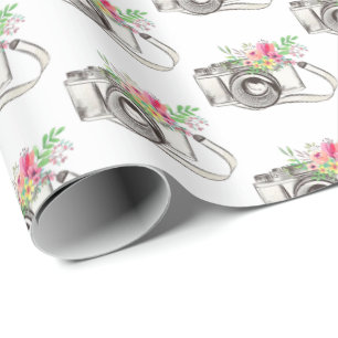 Blume und Kamera zum Weißbuch Geschenkpapier