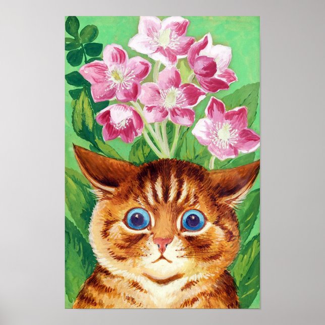 Blume und Katze, Louis Wain Poster (Vorne)