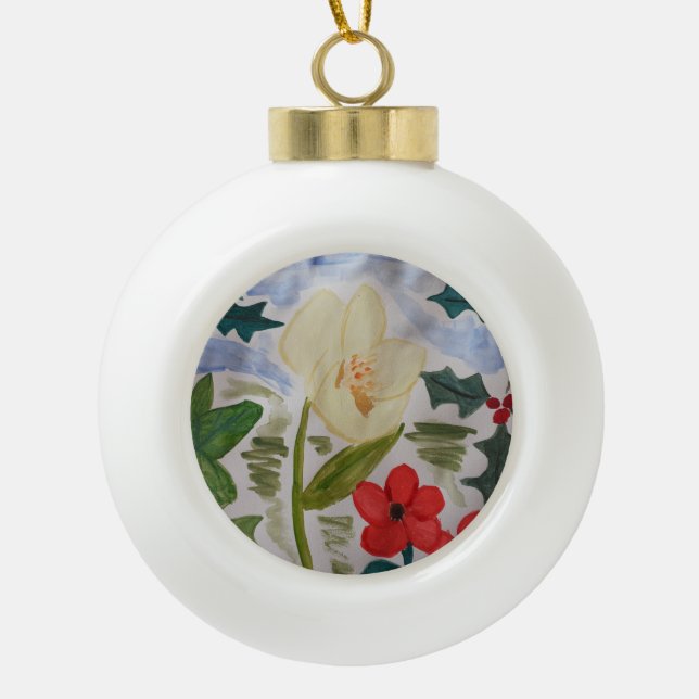 Blume und Keramik Kugel-Ornament (Vorderseite)