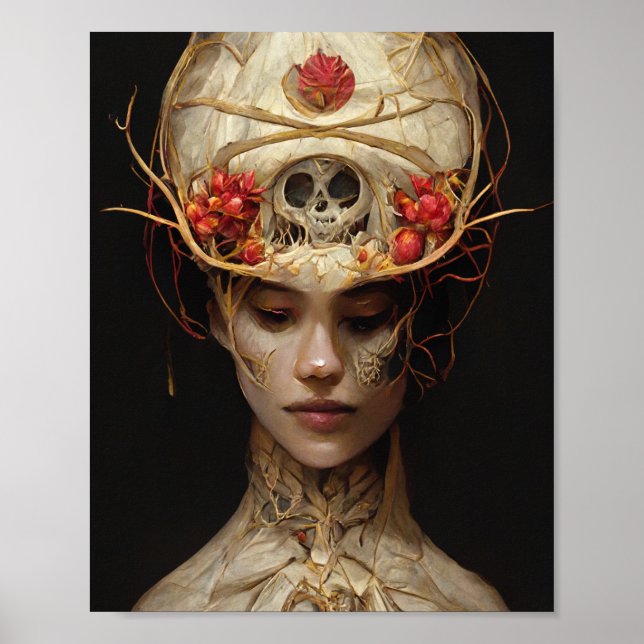 Blume und Knochen 2 Surreal Gotische Fantasie Kuns Poster (Vorne)