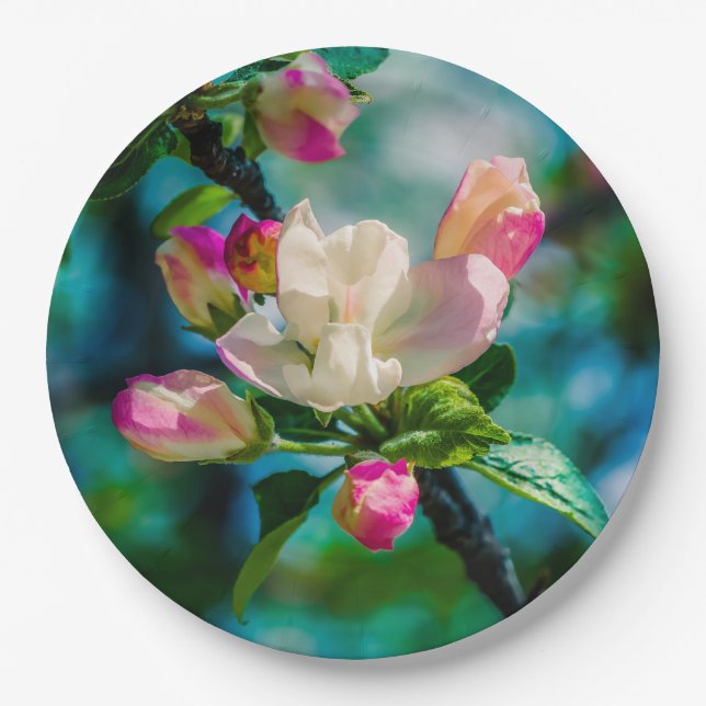 Blume und Knospen Pappteller (Vorderseite)
