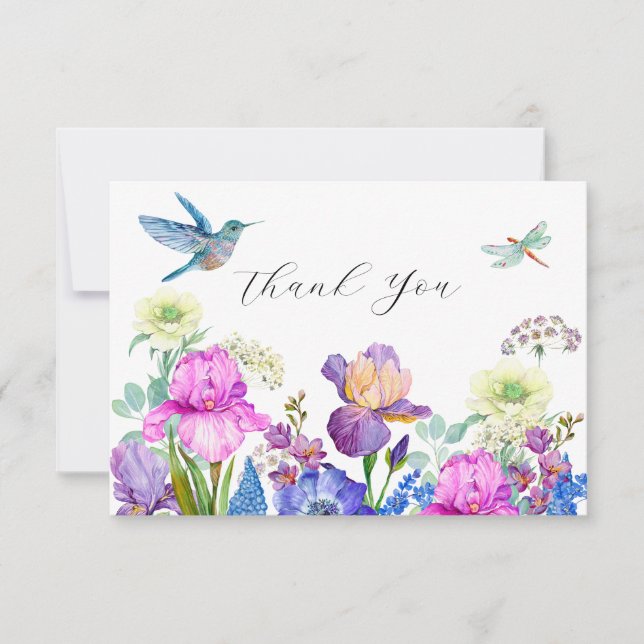 Blume und Kolibris Wasserfarbe Vielen Dank Dankeskarte (Vorderseite)