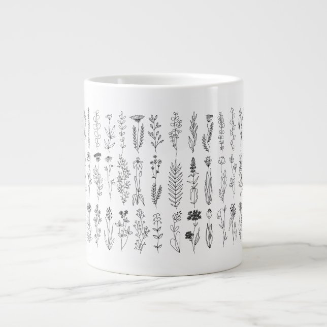 Blume und Kräuter-Tinte Zeichnend Jumbo-Tasse (Vorderseite)