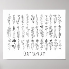 Blume und Kräuter-Tinte Zeichnend Poster