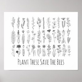 Blume und Kräuter-Tinte Zeichnend Poster