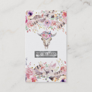 Blume und Kuhschädel Rustikaler Glam Boho Chic Visitenkarte