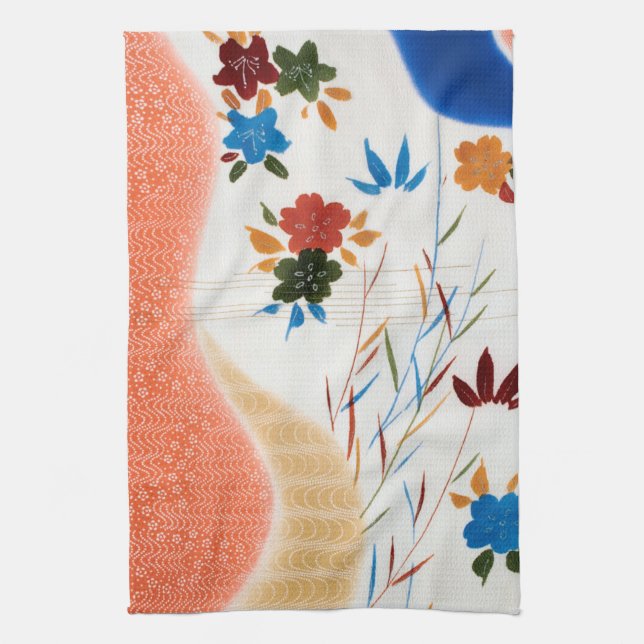 Blume und Leitungswasser, japanisches Design Geschirrtuch (Vertikal)