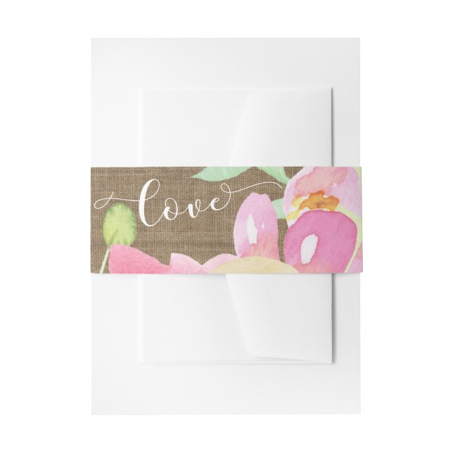 Blume und Liebe von Boho, Aquarell und Burlap Einladungsbanderole (Vorderseite Beispiel)