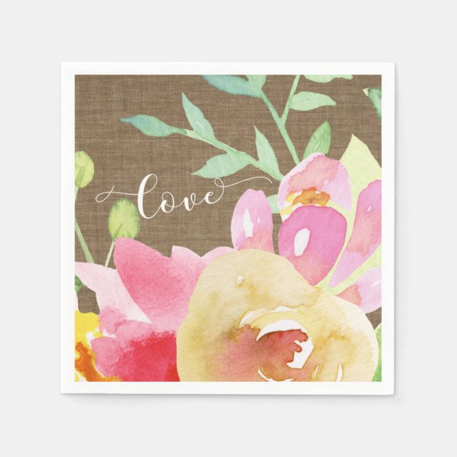 Blume und Liebe von Boho, Aquarell und Burlap Serviette (Vorderseite)