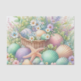 Blume und Meer und Muscheln am Strand Seidenpapier