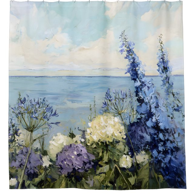 Blume und Meeresmalerei Duschvorhang (Vorderseite)