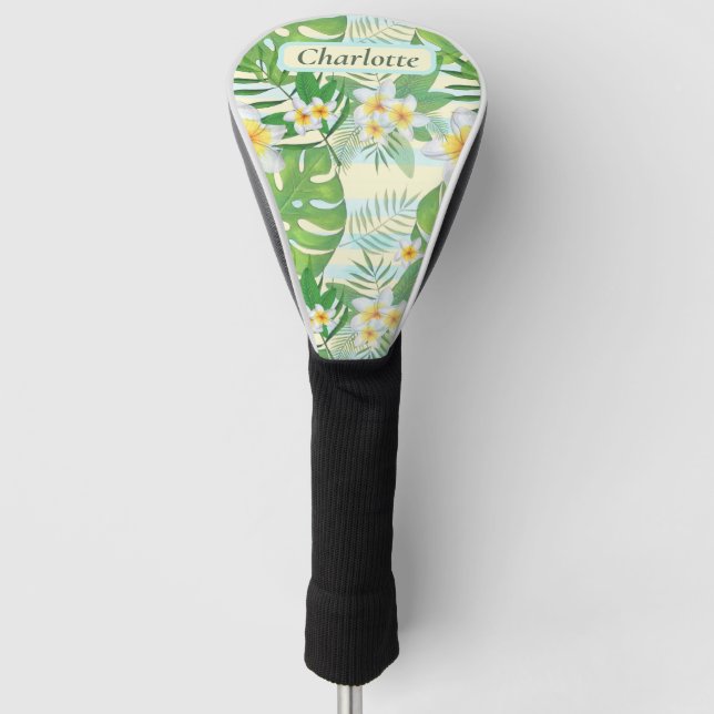 Blume und Monstera-Blätter Personalisiert Golf Headcover (Vorderseite)